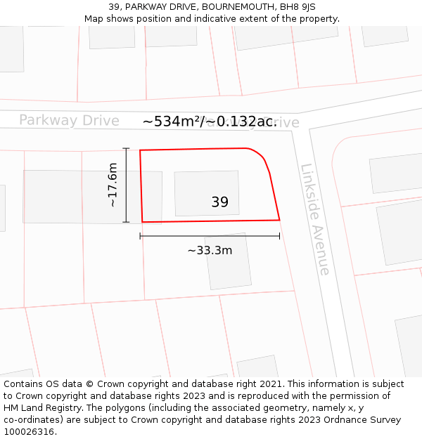 39, PARKWAY DRIVE, BOURNEMOUTH, BH8 9JS: Plot and title map