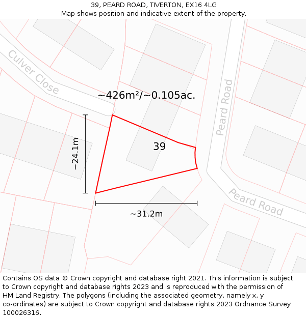 39, PEARD ROAD, TIVERTON, EX16 4LG: Plot and title map