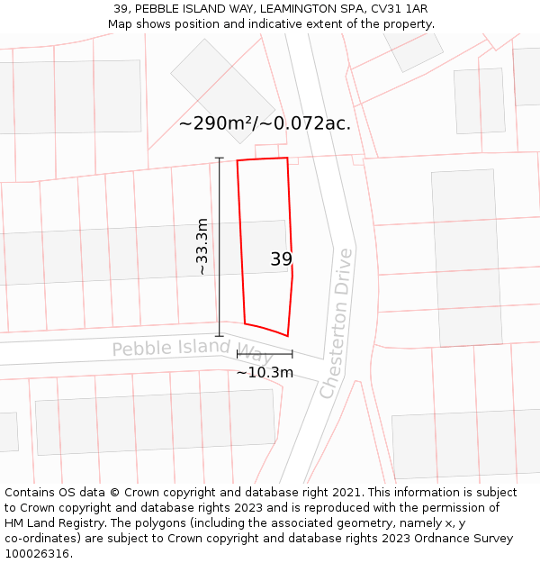 39, PEBBLE ISLAND WAY, LEAMINGTON SPA, CV31 1AR: Plot and title map