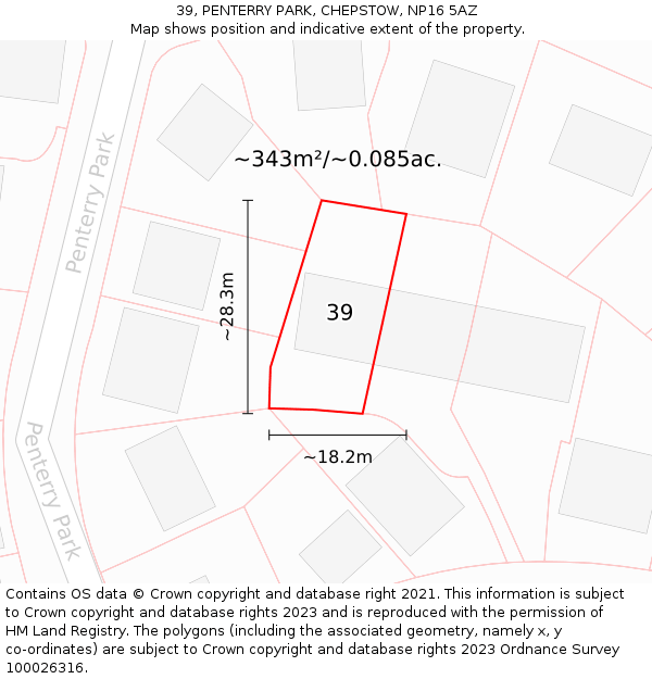 39, PENTERRY PARK, CHEPSTOW, NP16 5AZ: Plot and title map