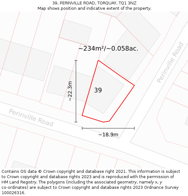 39, PERINVILLE ROAD, TORQUAY, TQ1 3NZ: Plot and title map