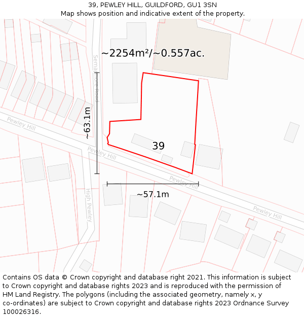 39, PEWLEY HILL, GUILDFORD, GU1 3SN: Plot and title map