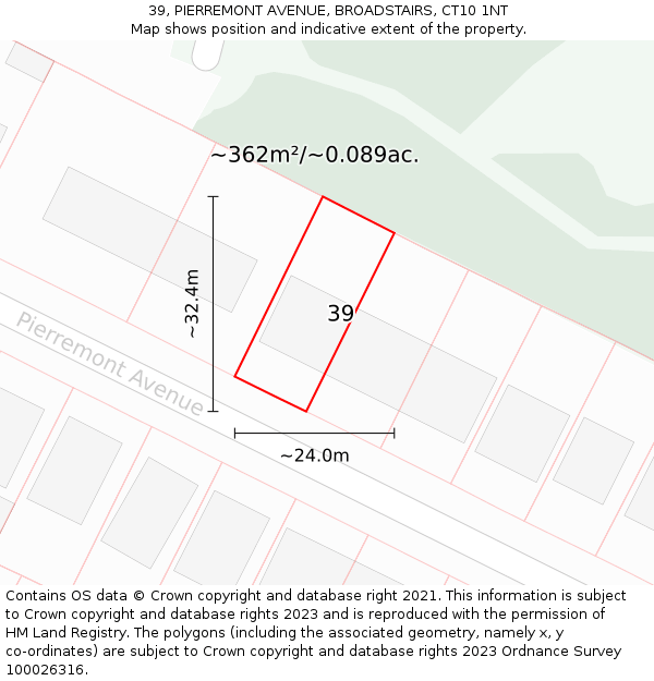 39, PIERREMONT AVENUE, BROADSTAIRS, CT10 1NT: Plot and title map