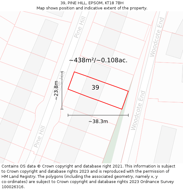 39, PINE HILL, EPSOM, KT18 7BH: Plot and title map