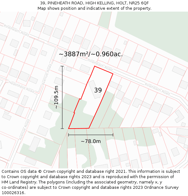 39, PINEHEATH ROAD, HIGH KELLING, HOLT, NR25 6QF: Plot and title map