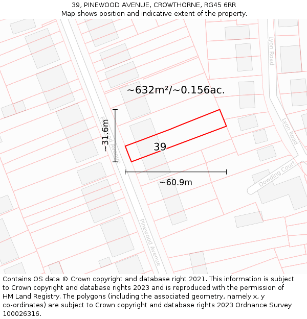 39, PINEWOOD AVENUE, CROWTHORNE, RG45 6RR: Plot and title map