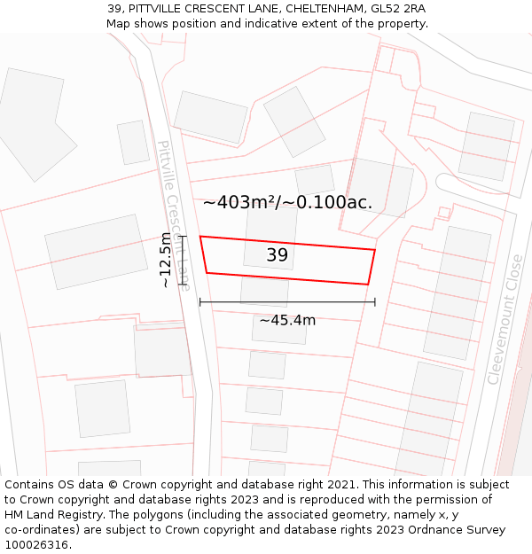39, PITTVILLE CRESCENT LANE, CHELTENHAM, GL52 2RA: Plot and title map