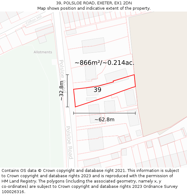 39, POLSLOE ROAD, EXETER, EX1 2DN: Plot and title map