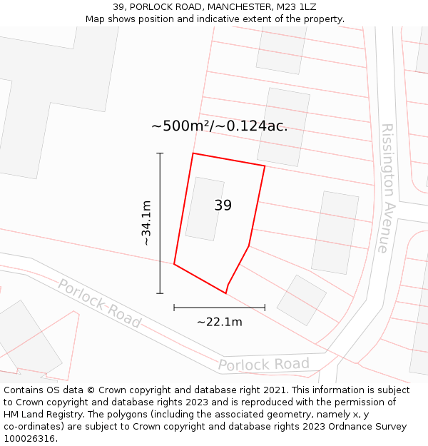 39, PORLOCK ROAD, MANCHESTER, M23 1LZ: Plot and title map