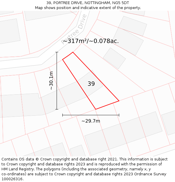 39, PORTREE DRIVE, NOTTINGHAM, NG5 5DT: Plot and title map