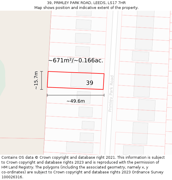 39, PRIMLEY PARK ROAD, LEEDS, LS17 7HR: Plot and title map