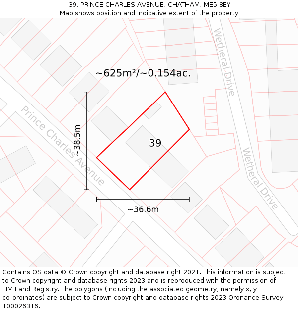 39, PRINCE CHARLES AVENUE, CHATHAM, ME5 8EY: Plot and title map