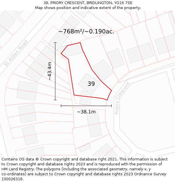 39, PRIORY CRESCENT, BRIDLINGTON, YO16 7SE: Plot and title map