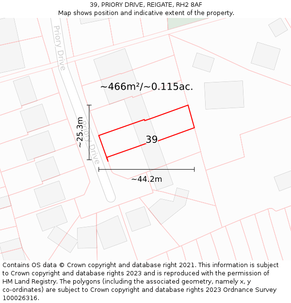 39, PRIORY DRIVE, REIGATE, RH2 8AF: Plot and title map