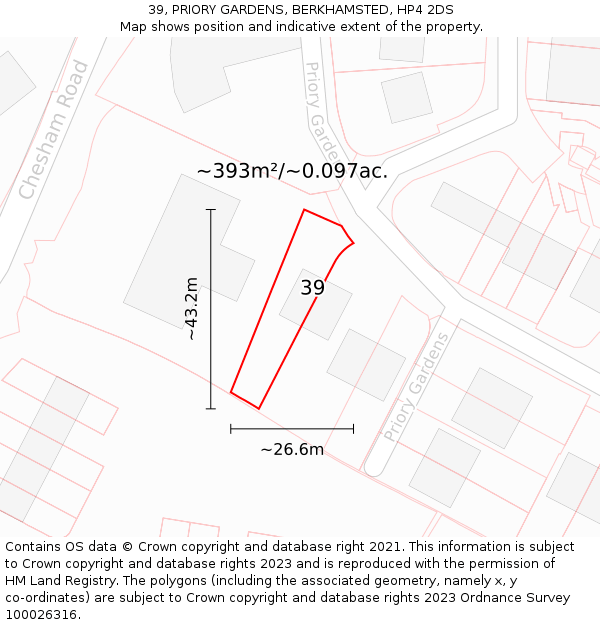 39, PRIORY GARDENS, BERKHAMSTED, HP4 2DS: Plot and title map