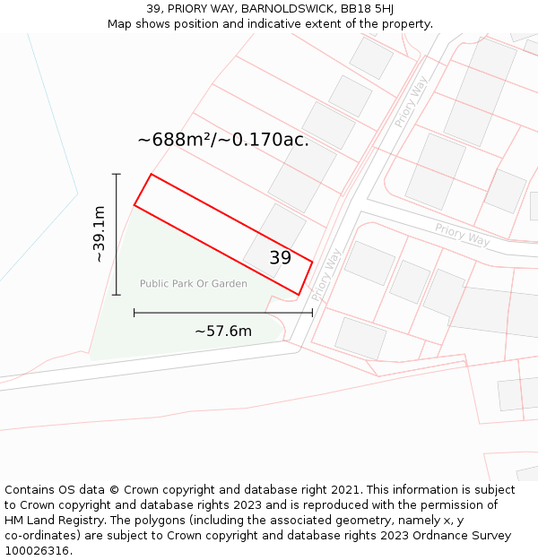 39, PRIORY WAY, BARNOLDSWICK, BB18 5HJ: Plot and title map