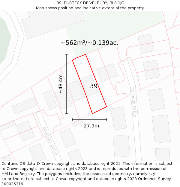 39, PURBECK DRIVE, BURY, BL8 1JG: Plot and title map