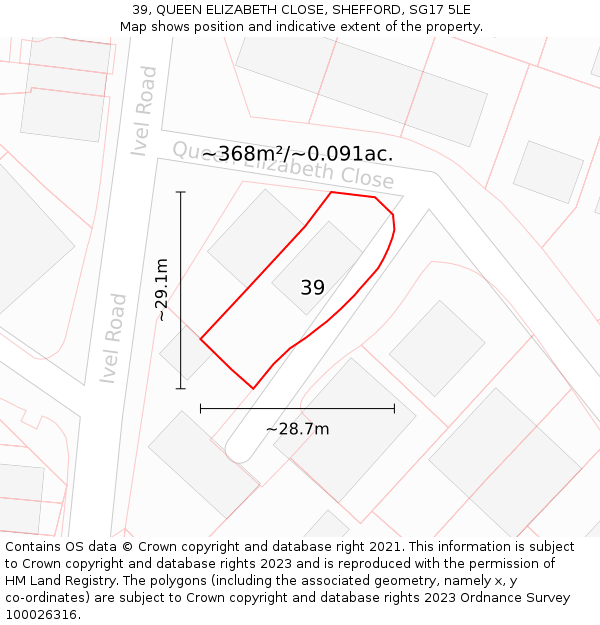 39, QUEEN ELIZABETH CLOSE, SHEFFORD, SG17 5LE: Plot and title map