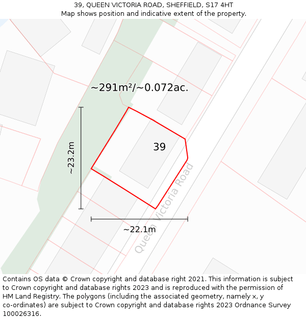 39, QUEEN VICTORIA ROAD, SHEFFIELD, S17 4HT: Plot and title map