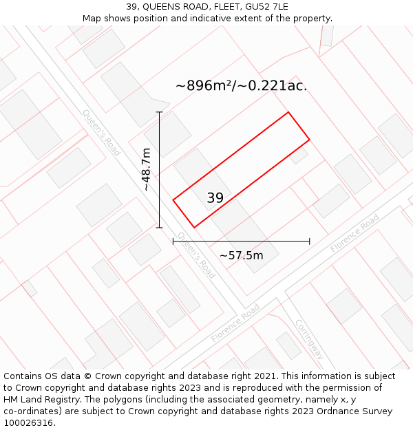 39, QUEENS ROAD, FLEET, GU52 7LE: Plot and title map