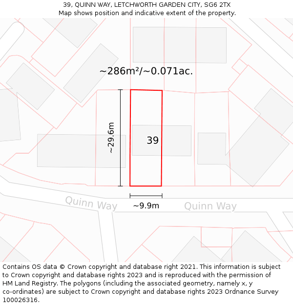 39, QUINN WAY, LETCHWORTH GARDEN CITY, SG6 2TX: Plot and title map