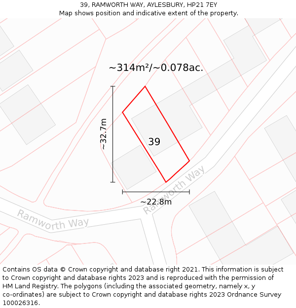 39, RAMWORTH WAY, AYLESBURY, HP21 7EY: Plot and title map