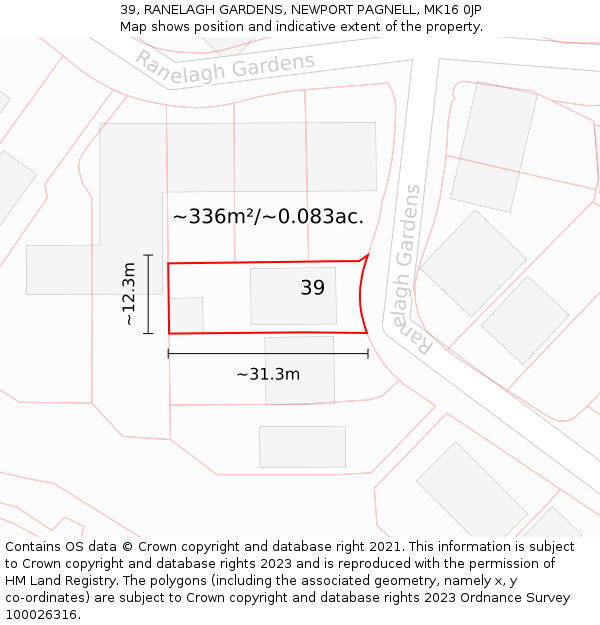 39, RANELAGH GARDENS, NEWPORT PAGNELL, MK16 0JP: Plot and title map