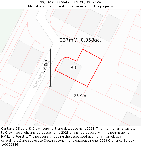 39, RANGERS WALK, BRISTOL, BS15 3PW: Plot and title map