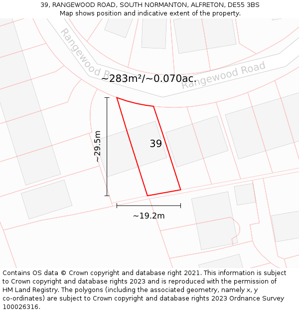 39, RANGEWOOD ROAD, SOUTH NORMANTON, ALFRETON, DE55 3BS: Plot and title map