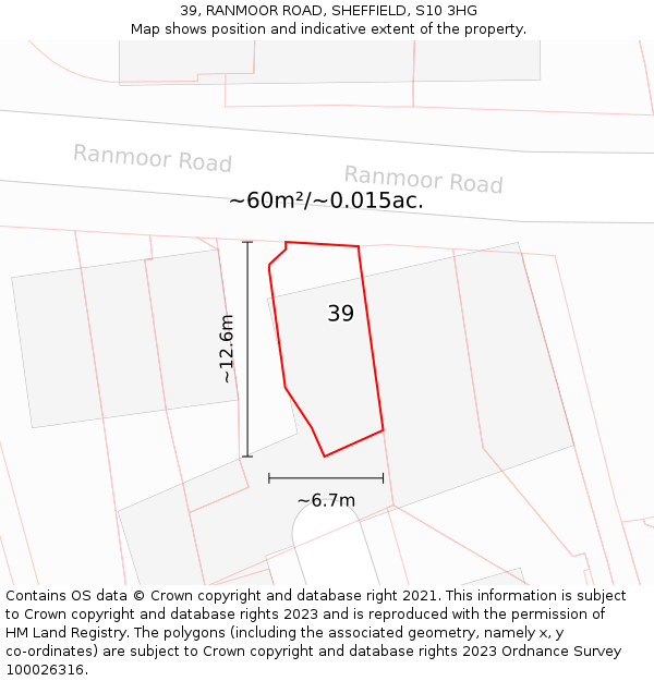 39, RANMOOR ROAD, SHEFFIELD, S10 3HG: Plot and title map