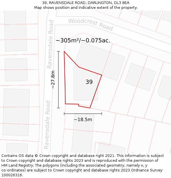 39, RAVENSDALE ROAD, DARLINGTON, DL3 8EA: Plot and title map