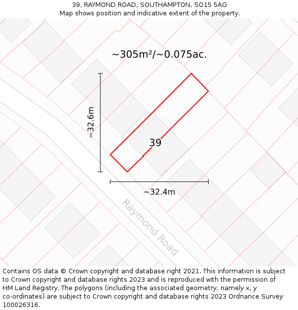 39, RAYMOND ROAD, SOUTHAMPTON, SO15 5AG: Plot and title map