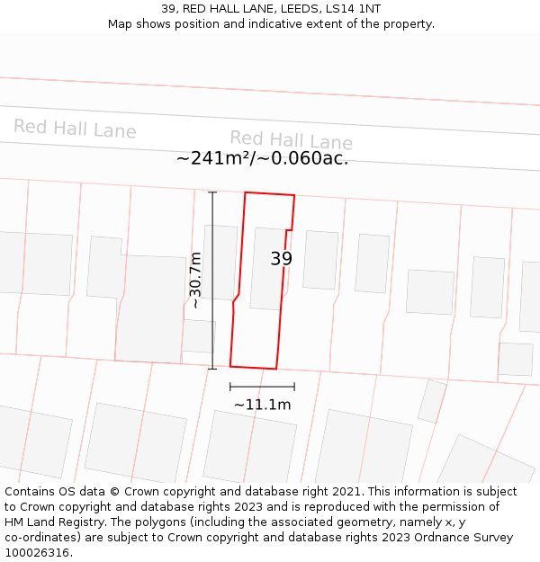 39, RED HALL LANE, LEEDS, LS14 1NT: Plot and title map
