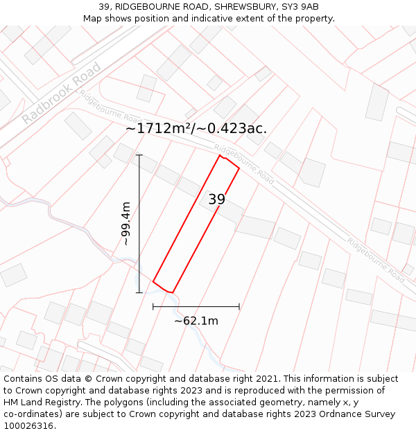 39, RIDGEBOURNE ROAD, SHREWSBURY, SY3 9AB: Plot and title map