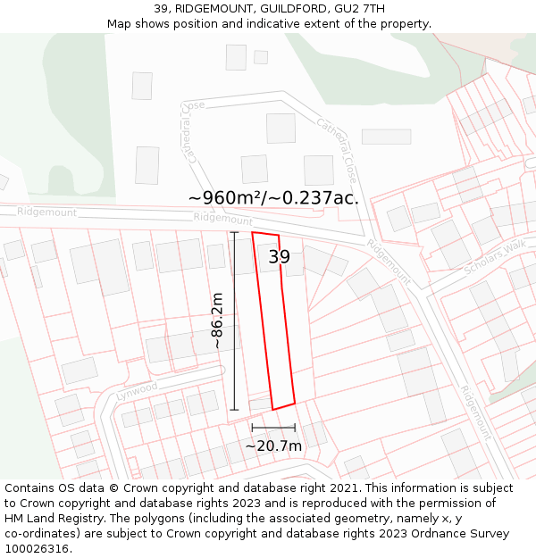 39, RIDGEMOUNT, GUILDFORD, GU2 7TH: Plot and title map