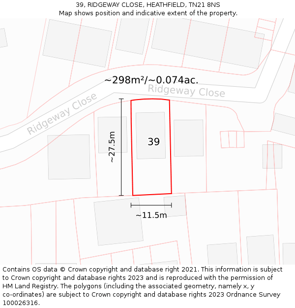 39, RIDGEWAY CLOSE, HEATHFIELD, TN21 8NS: Plot and title map