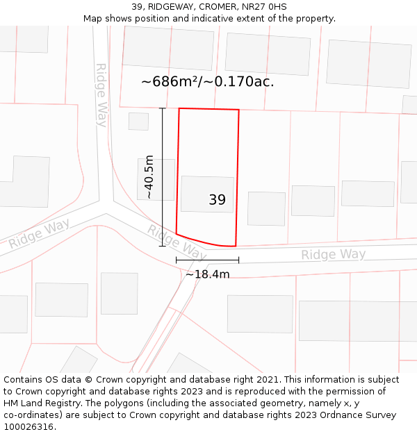 39, RIDGEWAY, CROMER, NR27 0HS: Plot and title map