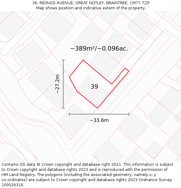 39, RIDINGS AVENUE, GREAT NOTLEY, BRAINTREE, CM77 7ZP: Plot and title map