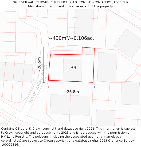 39, RIVER VALLEY ROAD, CHUDLEIGH KNIGHTON, NEWTON ABBOT, TQ13 0HP: Plot and title map