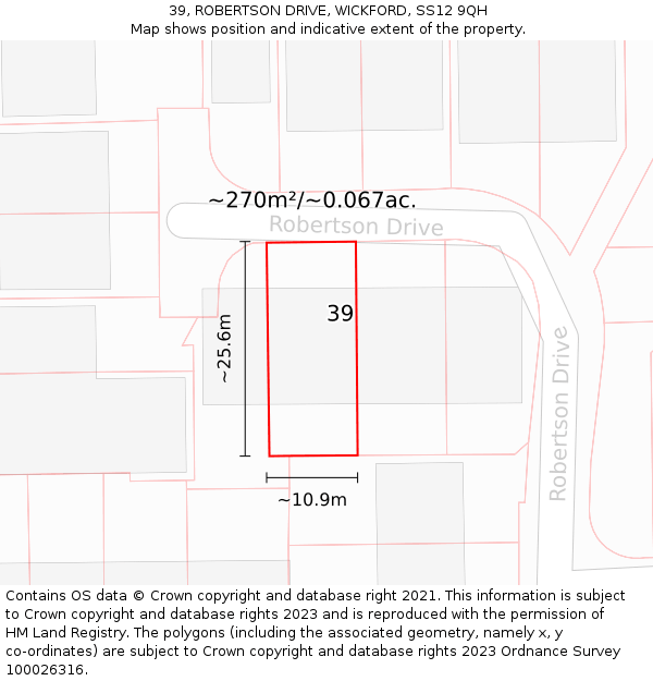 39, ROBERTSON DRIVE, WICKFORD, SS12 9QH: Plot and title map