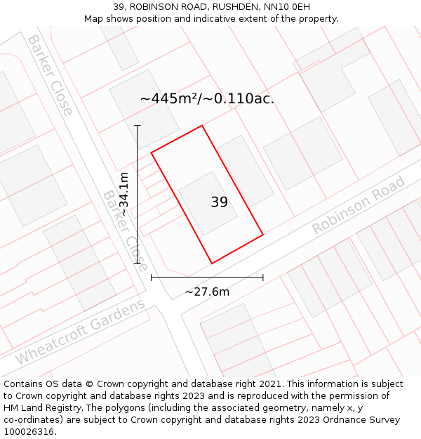 39, ROBINSON ROAD, RUSHDEN, NN10 0EH: Plot and title map