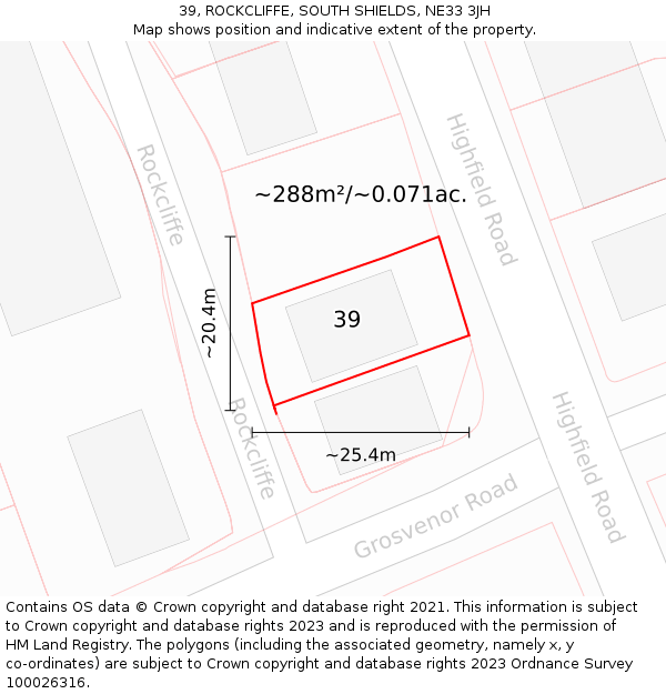 39, ROCKCLIFFE, SOUTH SHIELDS, NE33 3JH: Plot and title map