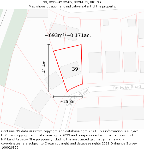 39, RODWAY ROAD, BROMLEY, BR1 3JP: Plot and title map