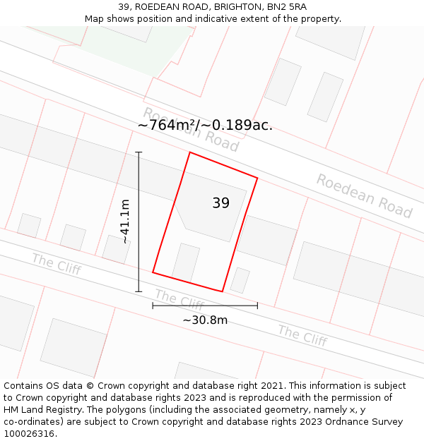 39, ROEDEAN ROAD, BRIGHTON, BN2 5RA: Plot and title map