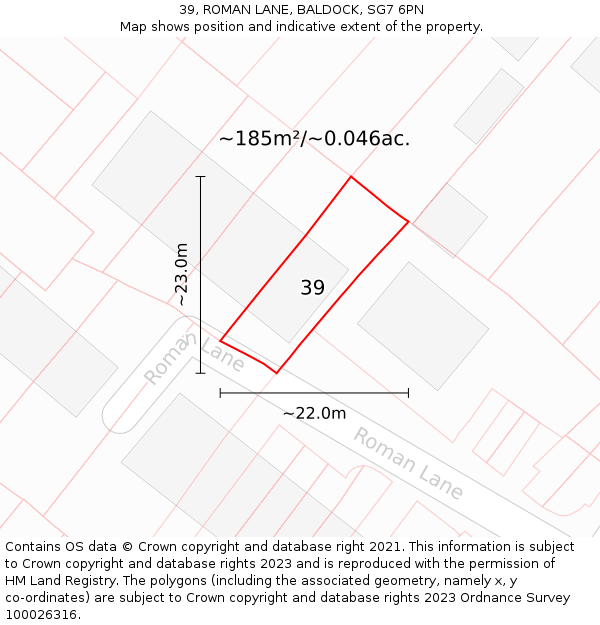 39, ROMAN LANE, BALDOCK, SG7 6PN: Plot and title map