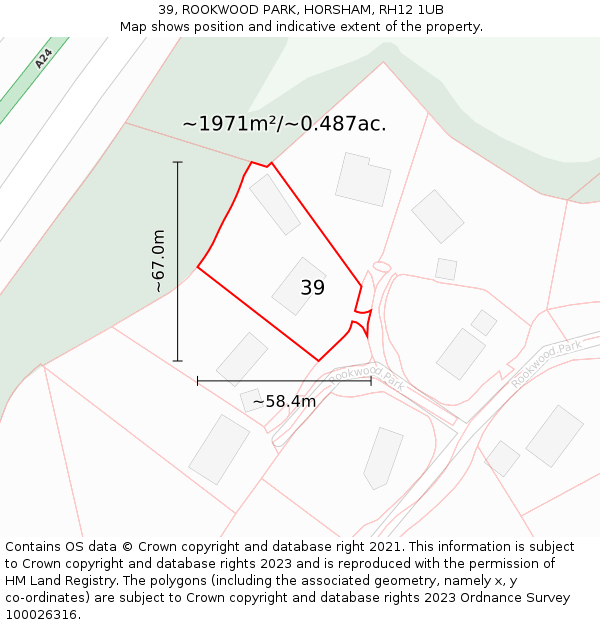 39, ROOKWOOD PARK, HORSHAM, RH12 1UB: Plot and title map