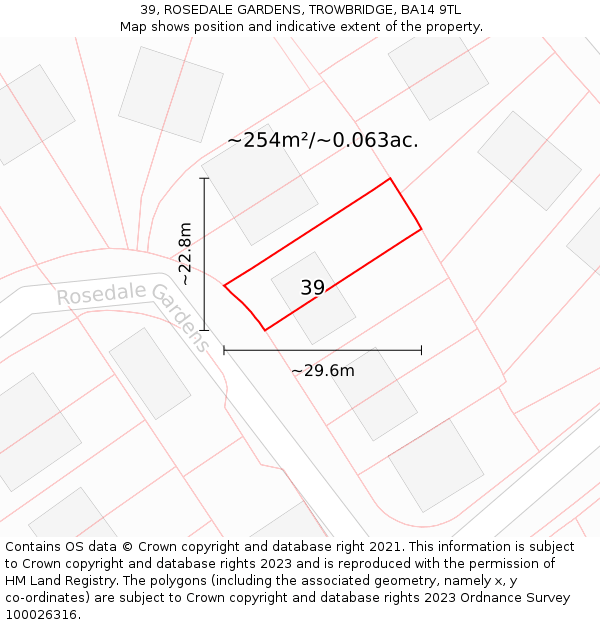 39, ROSEDALE GARDENS, TROWBRIDGE, BA14 9TL: Plot and title map