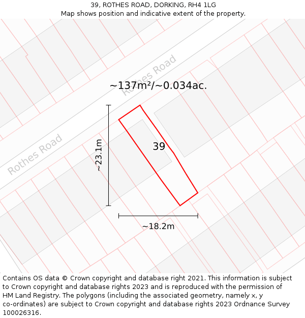 39, ROTHES ROAD, DORKING, RH4 1LG: Plot and title map