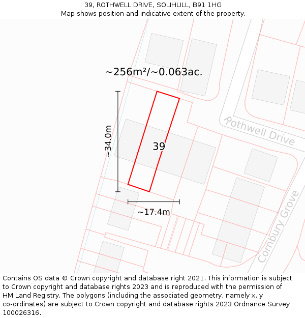 39, ROTHWELL DRIVE, SOLIHULL, B91 1HG: Plot and title map