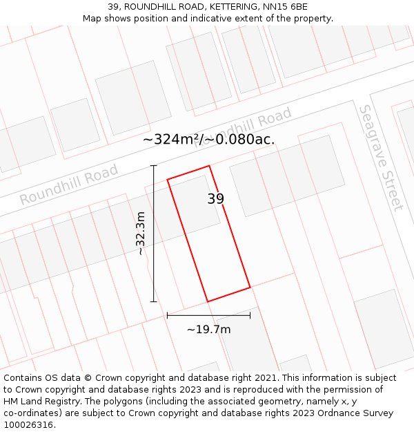 39, ROUNDHILL ROAD, KETTERING, NN15 6BE: Plot and title map